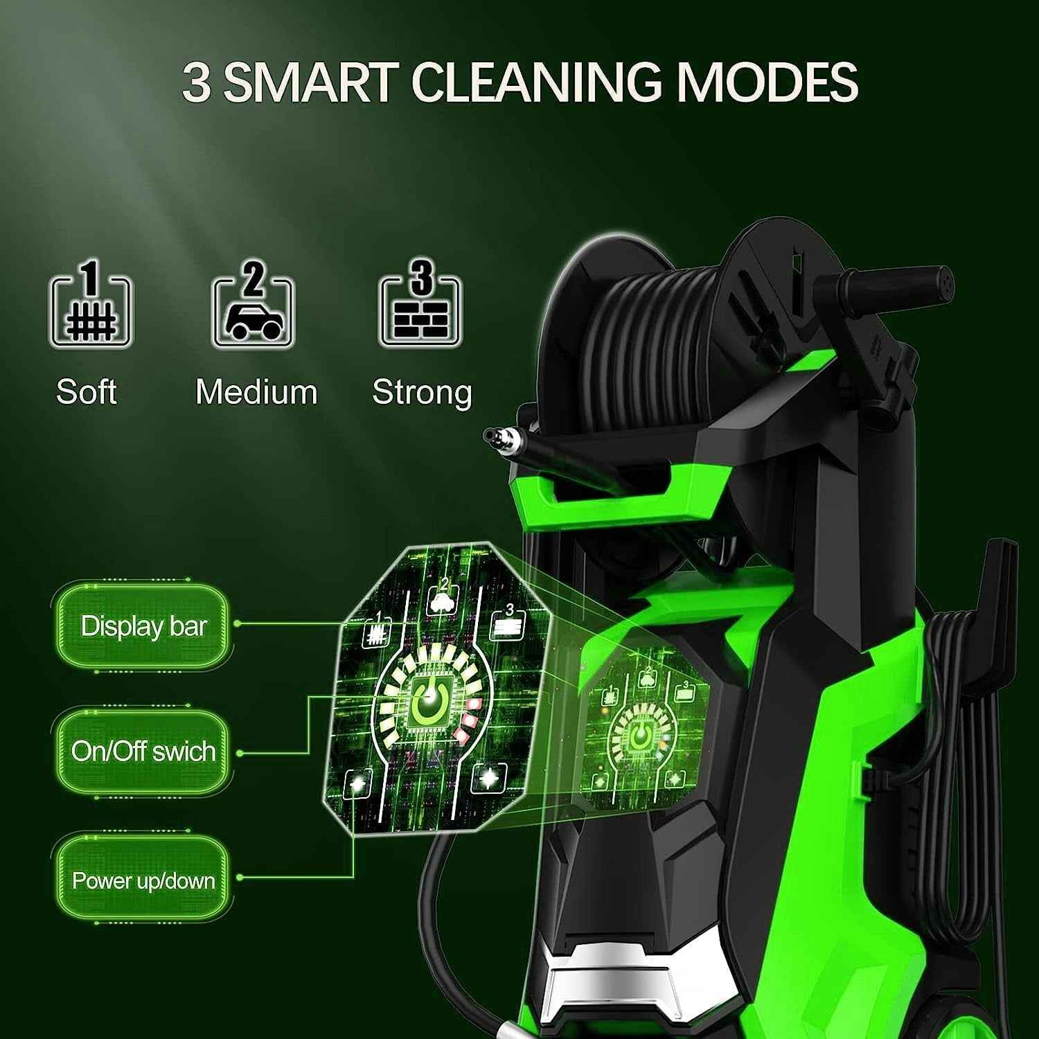 Zimtown Electric Pressure Washer, 3800PSI Max 2.6GPM Smart High Pressure Power Washer, Touch Screen 3 Gear Level