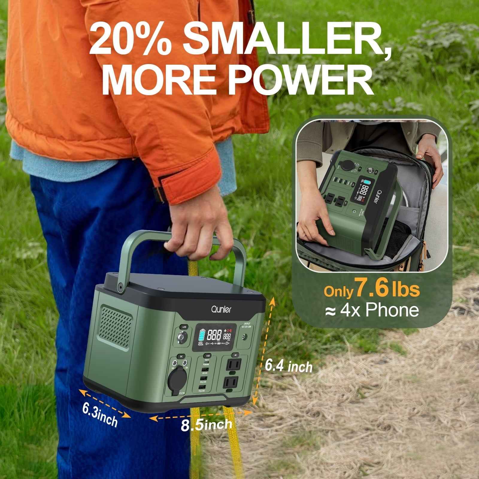 Qunler 300W Portable Power Station 296Wh 80000mAh with 60W PD In/Output Fast Charging, 120V AC Outlets Outdoor Solar Generator for Camping, RV, Home Backup, Emergency Power, Green No Solar Panel