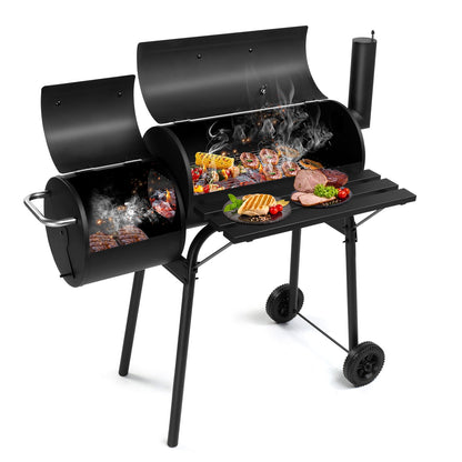 Smoker Grill, Outdoor BBQ Charcoal Grill W/2 Cooking Area, Portable Offset Smoker on Wheels for Patio Backyard Camping
