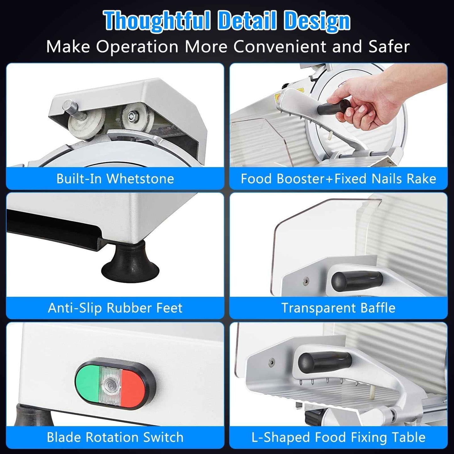 Meat Slicer, 240W Electric Food Slicer with 10" Stainless Steel Blade and Built-in Sharpening Stone, Adjustable Thickness Meat Slicer for Home and Commercial Use to Cuts Meat, Bread and Cheese