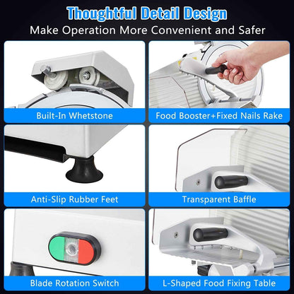 Meat Slicer, 240W Electric Food Slicer with 10" Stainless Steel Blade and Built-in Sharpening Stone, Adjustable Thickness Meat Slicer for Home and Commercial Use to Cuts Meat, Bread and Cheese