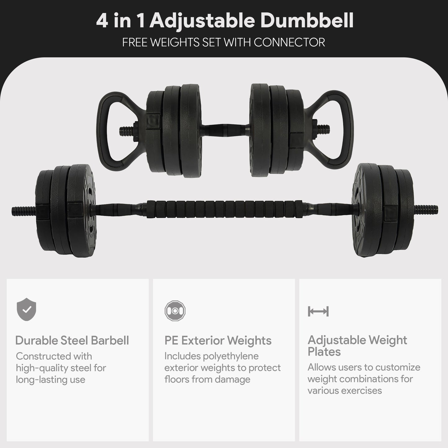 Fitvids 4 in 1 Adjustable Dumbbell Set, 60lbs Free Weights Set with Connector