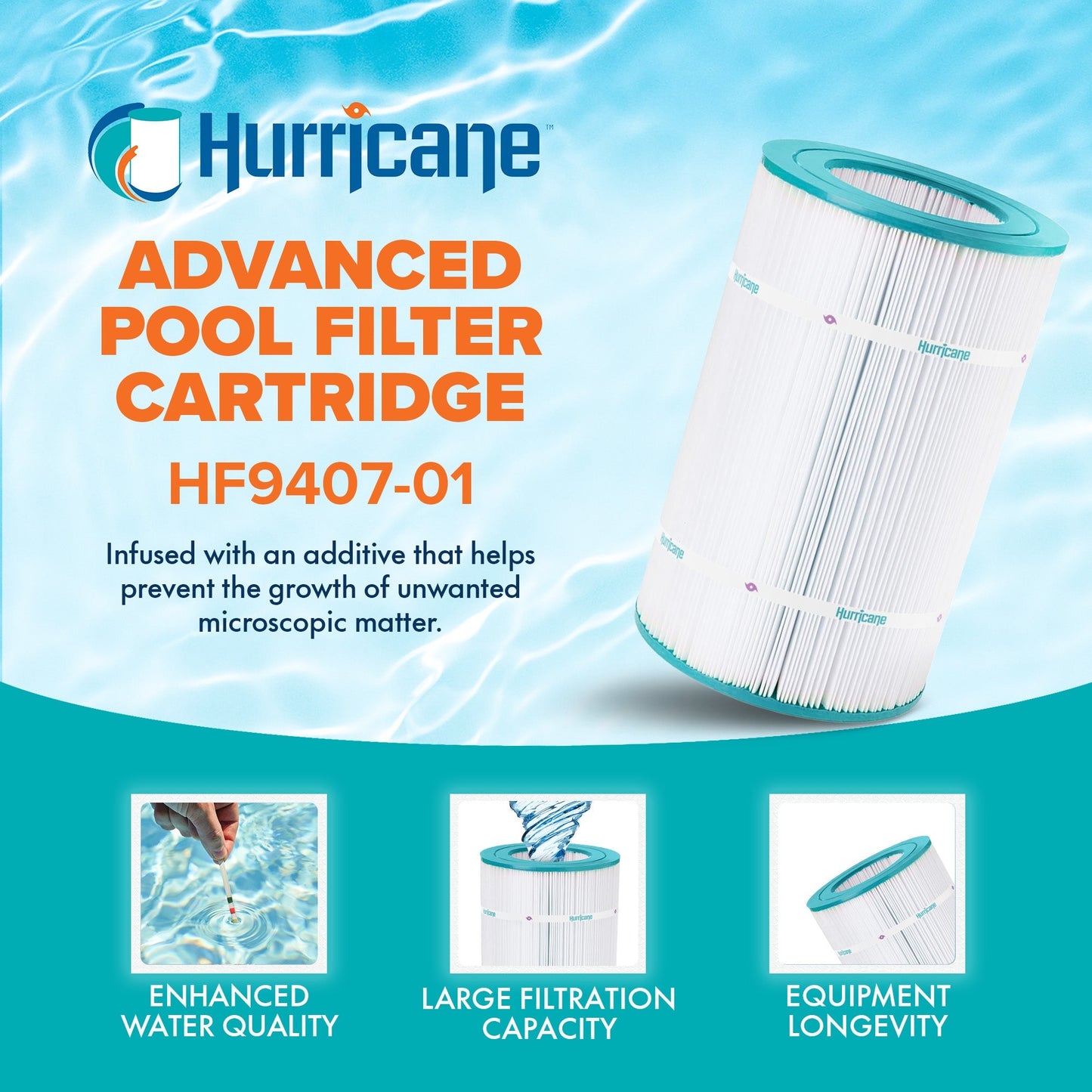 Hurricane HF9407-01 Advanced Pool and Spa Filter Cartridge Replacement, White