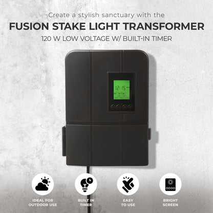 Fusion 120 Watts Low Voltage Stake Light Transformer with Built-In Timer, Black