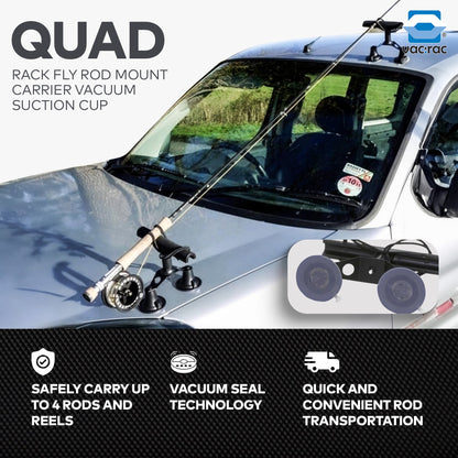 Vac Rac Quad Rack Fly Rod Mount Carrier Vacuum Suction Cup, Holds 4 Rods, Black - Find Fresh Goods