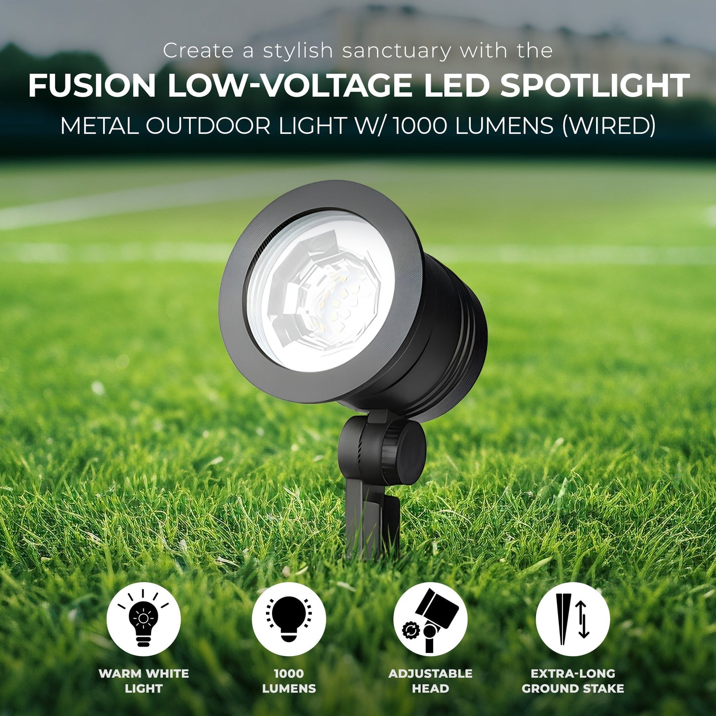 Fusion Wired Low-Voltage LED Spotlight Metal Outdoor Light w/ 1000 Lumens, Black