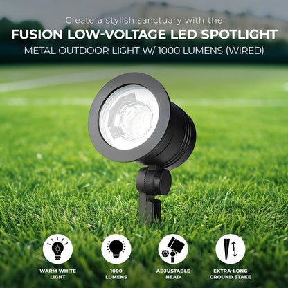 Fusion Wired Low-Voltage LED Spotlight Metal Outdoor Light w/ 1000 Lumens, Black