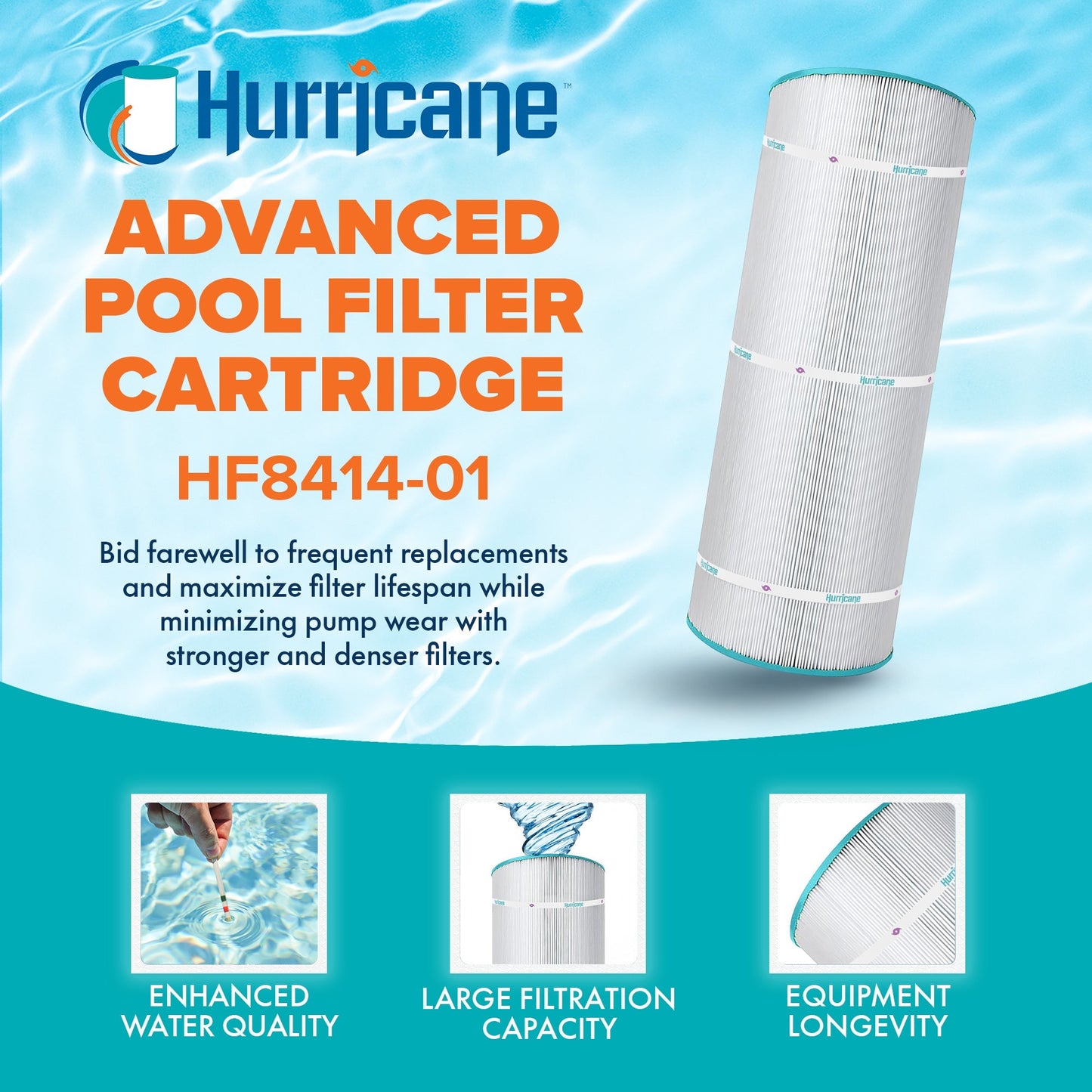 Hurricane 3 Pack HF8414-01 Advanced Pool and Spa Filter Cartridge Replacement