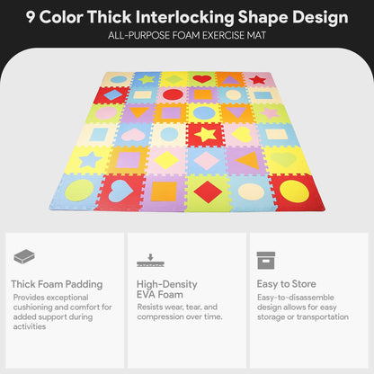 BalanceFrom 9 Color Thick Interlocking Shape Puzzle Foam Exercise Play Mats, 36