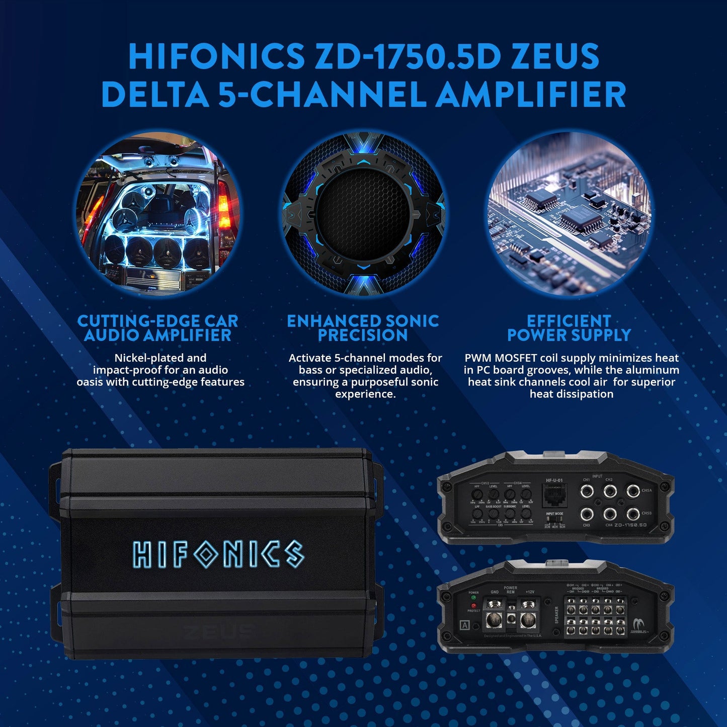 Hifonics Zeus Delta 1,750 Watt 5 Channel Mobile Car Amplifier, ZD-1750.5D, Black - Find Fresh Goods