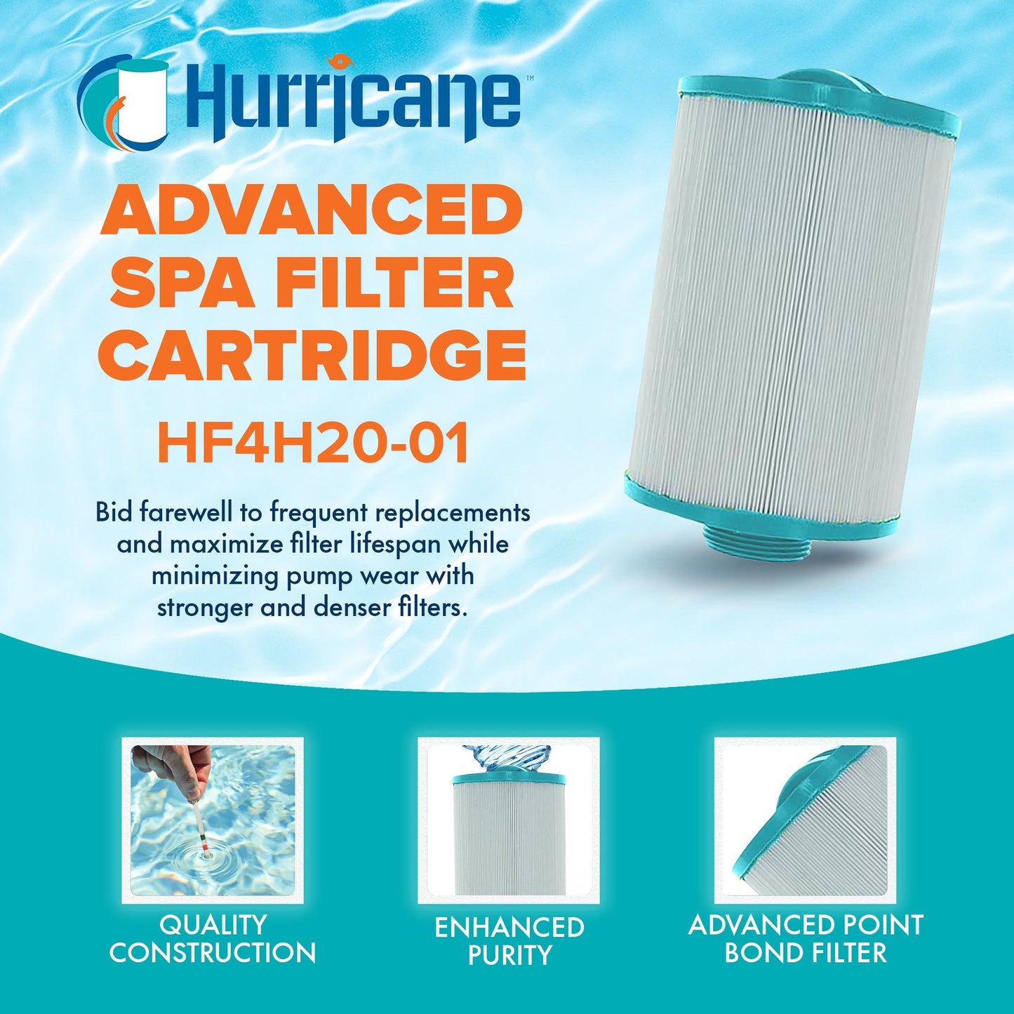 Hurricane 4 Pack HF4H20-01 Advanced Pool and Spa Filter Cartridge Replacement