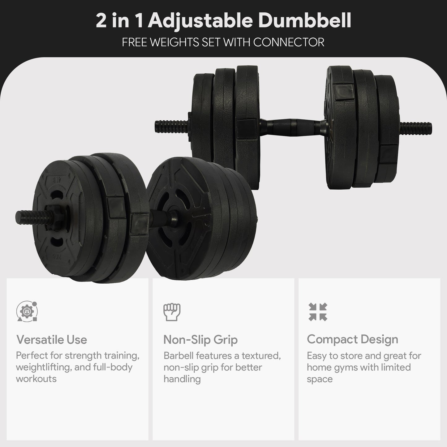 Fitvids 2 in 1 Adjustable Dumbbell Set, 60lbs Free Weights Set with Connector