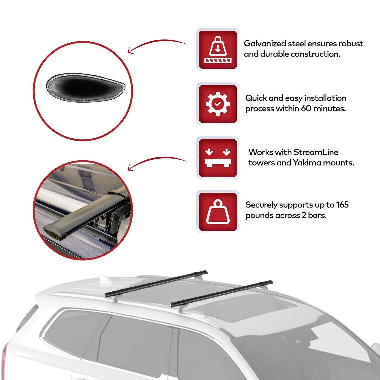 YAKIMA 60 Inch Steel CoreBar Aerodynamic Roof Rack Crossbars, Black, Set of 2 - Find Fresh Goods