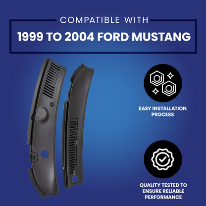 Brock 2 Piece Cowl Grille Assembly Replacement for 99 to 04 Ford Mustang, Black - Find Fresh Goods