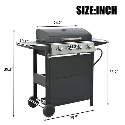 4-Burner Propane Gas Grill, 34,000 BTU Propane BBQ Grill with Thermometer, Bottle Opener, and Tool Hooks, Ideal for Patio Camping Outdoor Cooking