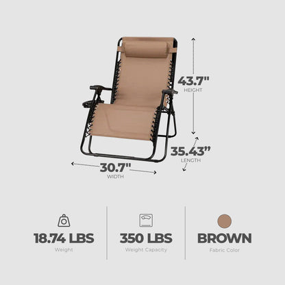 Four Seasons Courtyard Sunny Isles XL Steel Zero Gravity Chair, Brown (3 Pack)