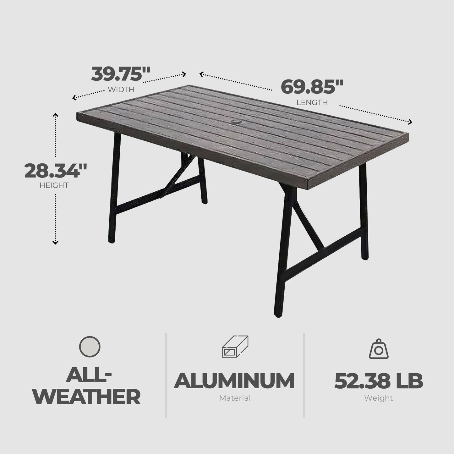 Four Seasons Courtyard Norwalk Slat Top Aluminum All Weather Patio Dining Table