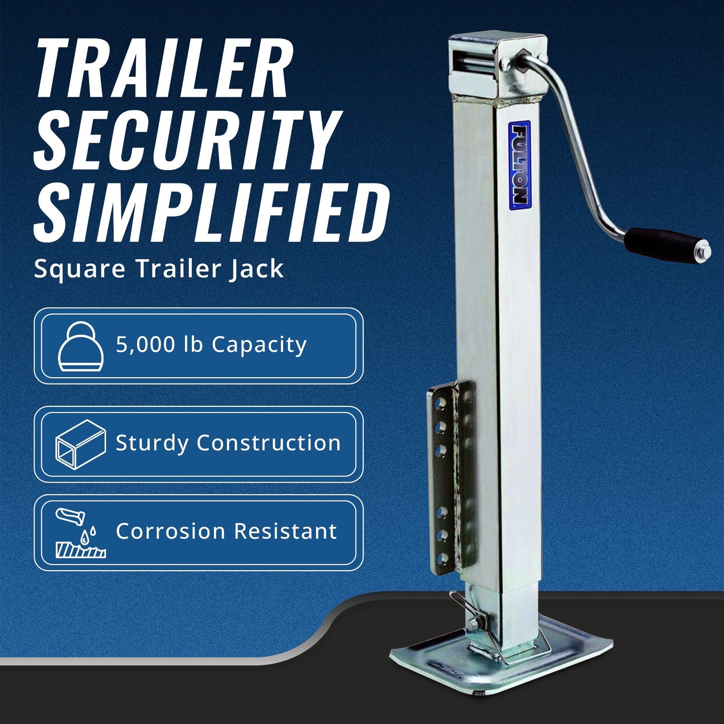 Fulton Bolt On 5000 Lb Square Tube & Fixed Mount Trailer Tongue Jack w/ Drop Leg - Find Fresh Goods