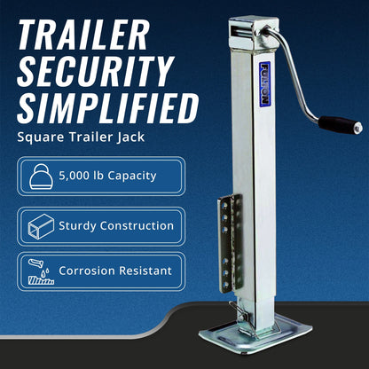 Fulton Bolt On 5000 Lb Square Tube & Fixed Mount Trailer Tongue Jack w/ Drop Leg - Find Fresh Goods