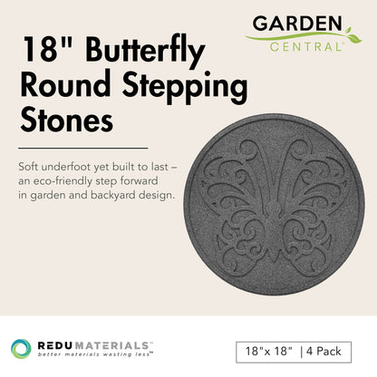 Garden Central 4 Pack 18" x 18" Butterfly Round Decorative Stepping Stones, Grey