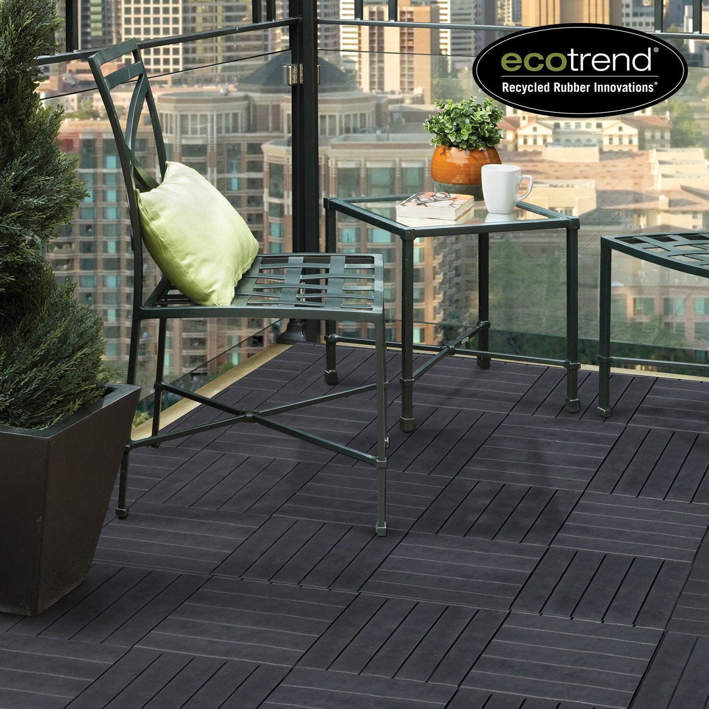 EcoTrend 12"x12" Interlocking Outdoor Balcony Deck Tiles, 24-Pack, Slate Black