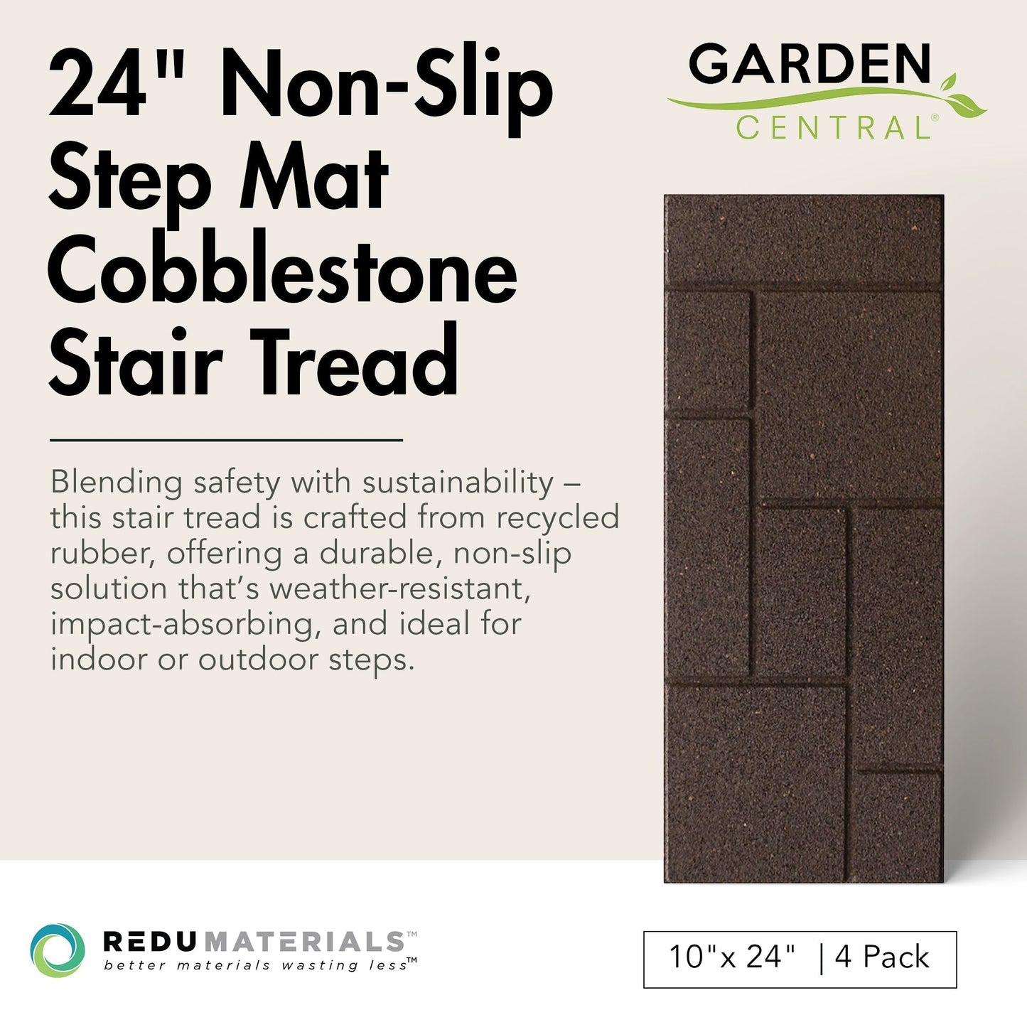 Garden Central 4 Pack 10" x 24" Cobblestone Stair Tread Decorative Panels, Brown