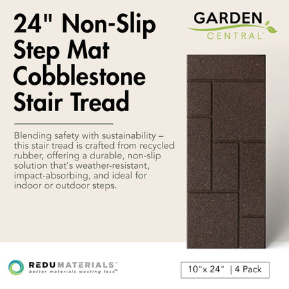 Garden Central 4 Pack 10" x 24" Cobblestone Stair Tread Decorative Panels, Brown