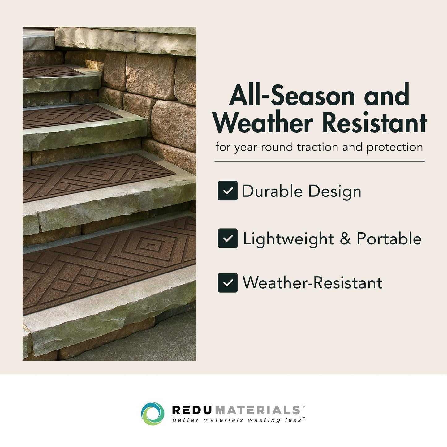 Garden Central 4 Pack 10"x36" Diamond Weave Stair Tread Decorative Panels, Brown