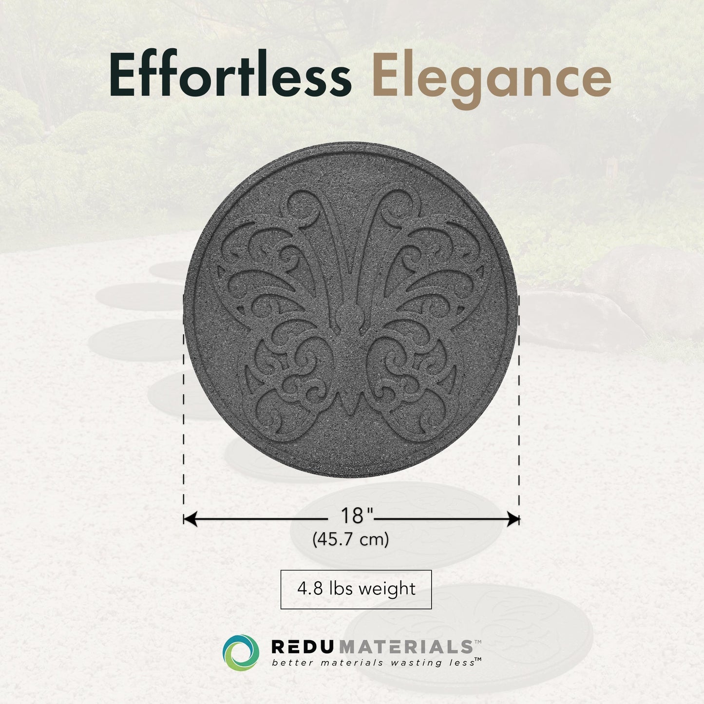 Garden Central 4 Pack 18" x 18" Butterfly Round Decorative Stepping Stones, Grey