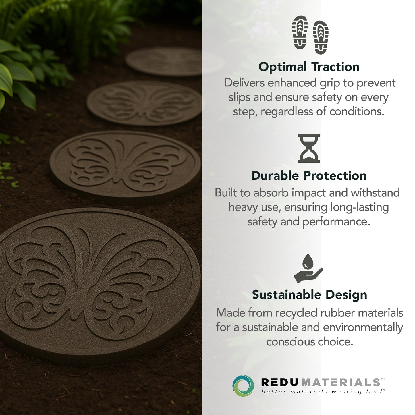 Garden Central 4 Pack 18" x 18" Butterfly Round Decorative Stepping Stones, Grey