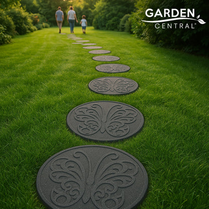 Garden Central 4 Pack 18" x 18" Butterfly Round Decorative Stepping Stones, Grey