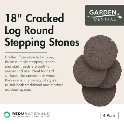 Garden Central 4 Pack 18x18" Cracked Log Round Decorative Stepping Stones, Brown