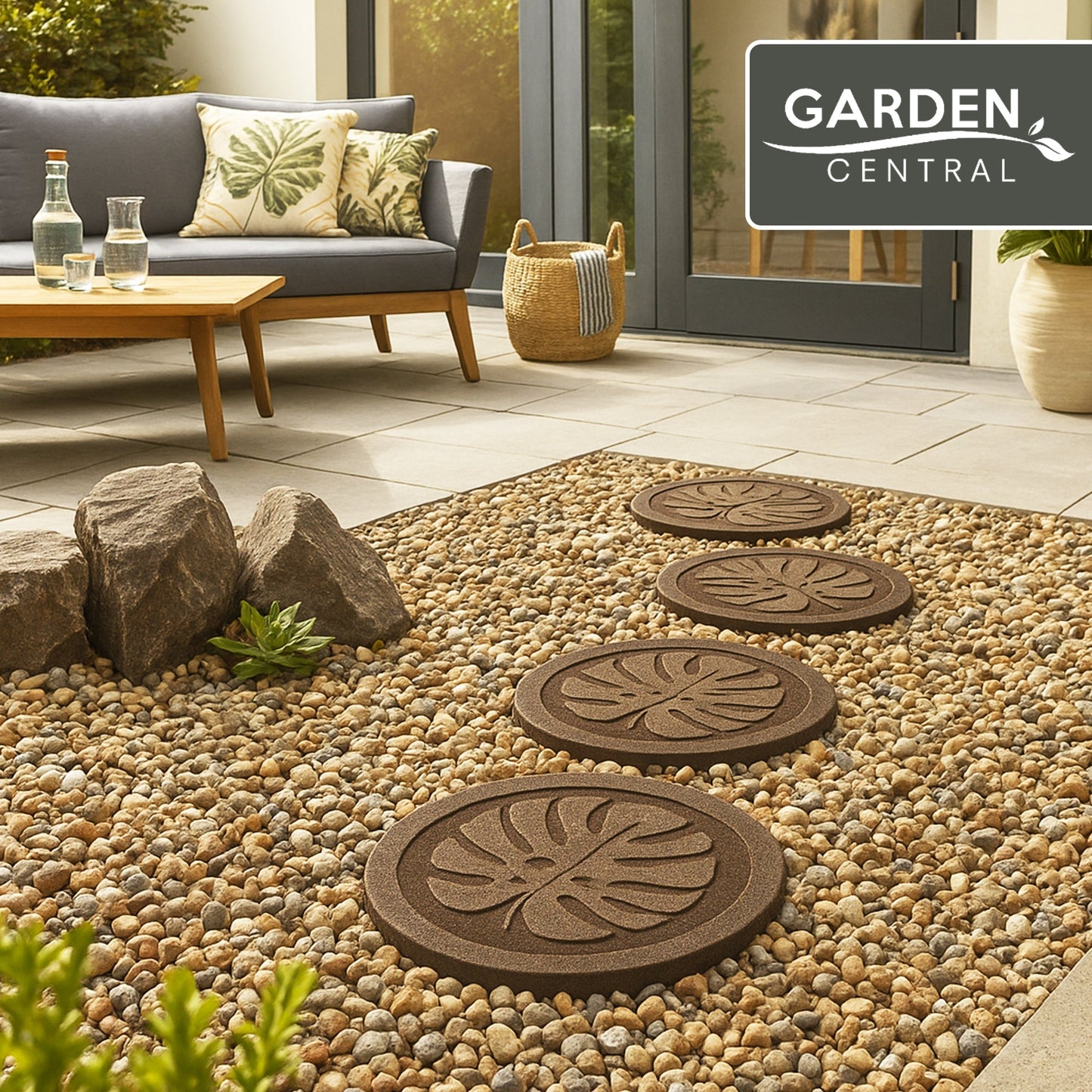 Garden Central 4 Pack 18" x 18" Tropical Leaf Decorative Stepping Stones, Brown