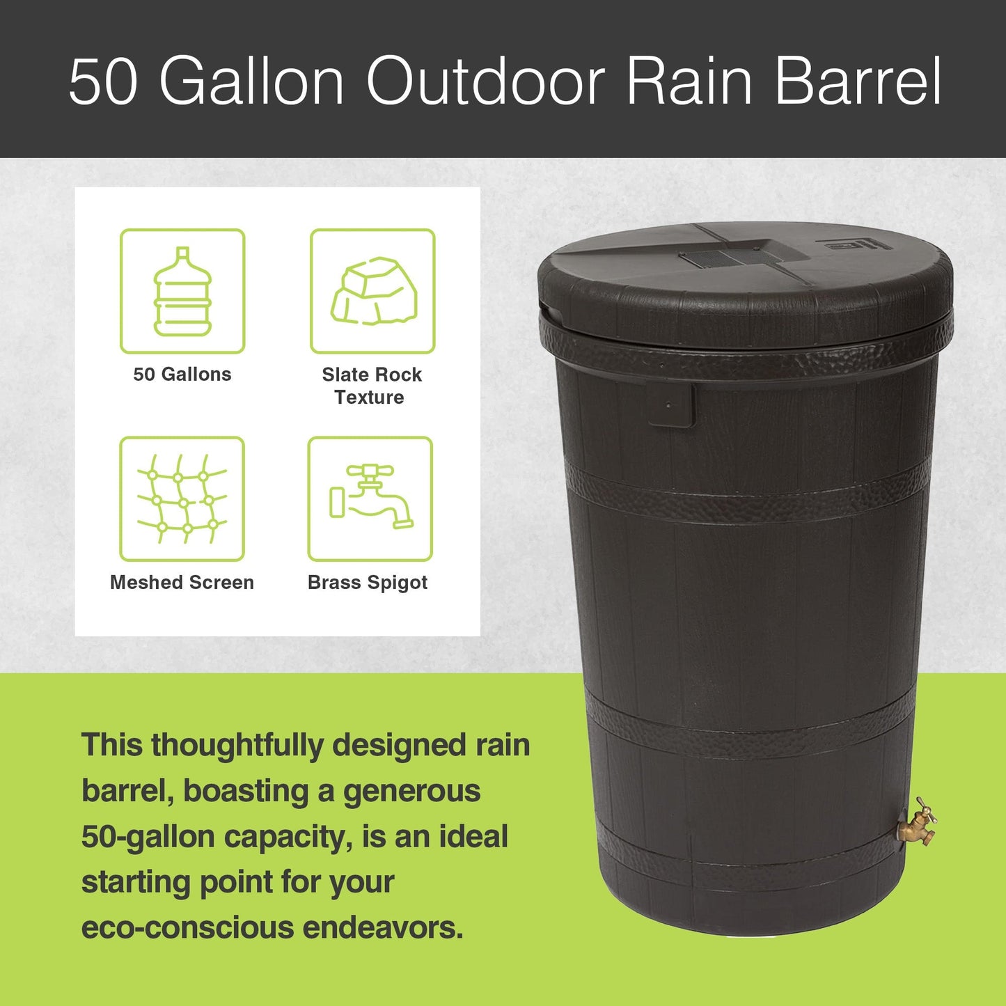 Good Ideas Aspen ECO 50 Gallon Outdoor Rain Barrel & Universal Rain Barrel Stand