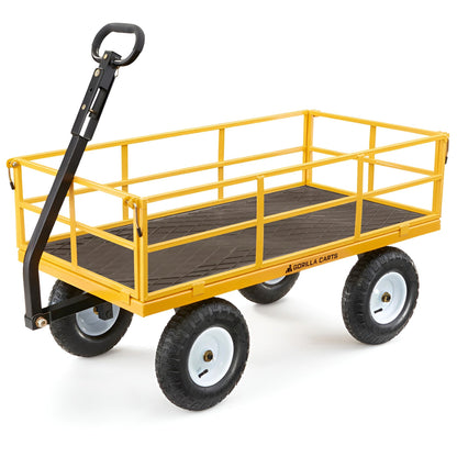 Gorilla Carts Steel Utility Cart, 7 Cu Ft Garden Wagon w/Removable Sides, Yellow
