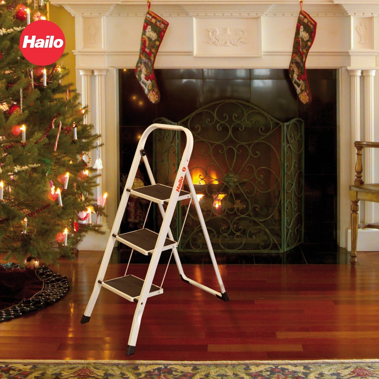 Hailo Folding Step Stool, Non-Slip 2 Step Ladder for Home & Kitchen, K20, White