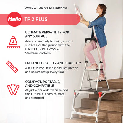 Hailo Adjustable Aluminum Work Platform TP2 Plus for Ladders & Stairs, Foldable
