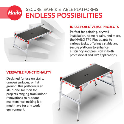 Hailo Adjustable Aluminum Work Platform TP2 Plus for Ladders & Stairs, Foldable