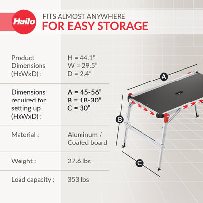 Hailo Adjustable Aluminum Work Platform TP2 Plus for Ladders & Stairs, Foldable