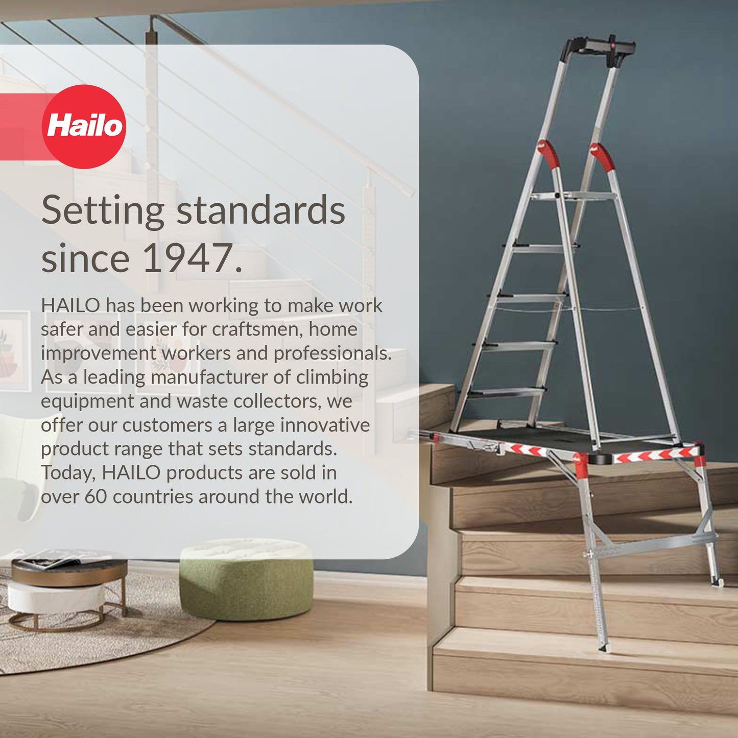 Hailo Adjustable Aluminum Work Platform TP2 Plus for Ladders & Stairs, Foldable