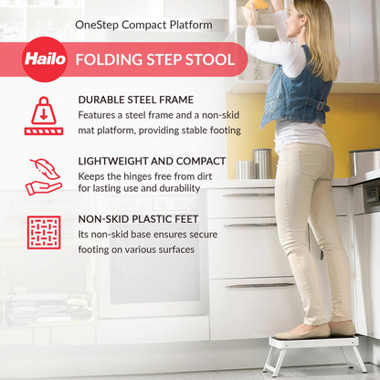 Hailo Folding Step Stool, OneStep Compact Platform, Non-Skid, 330 Lbs Capacity