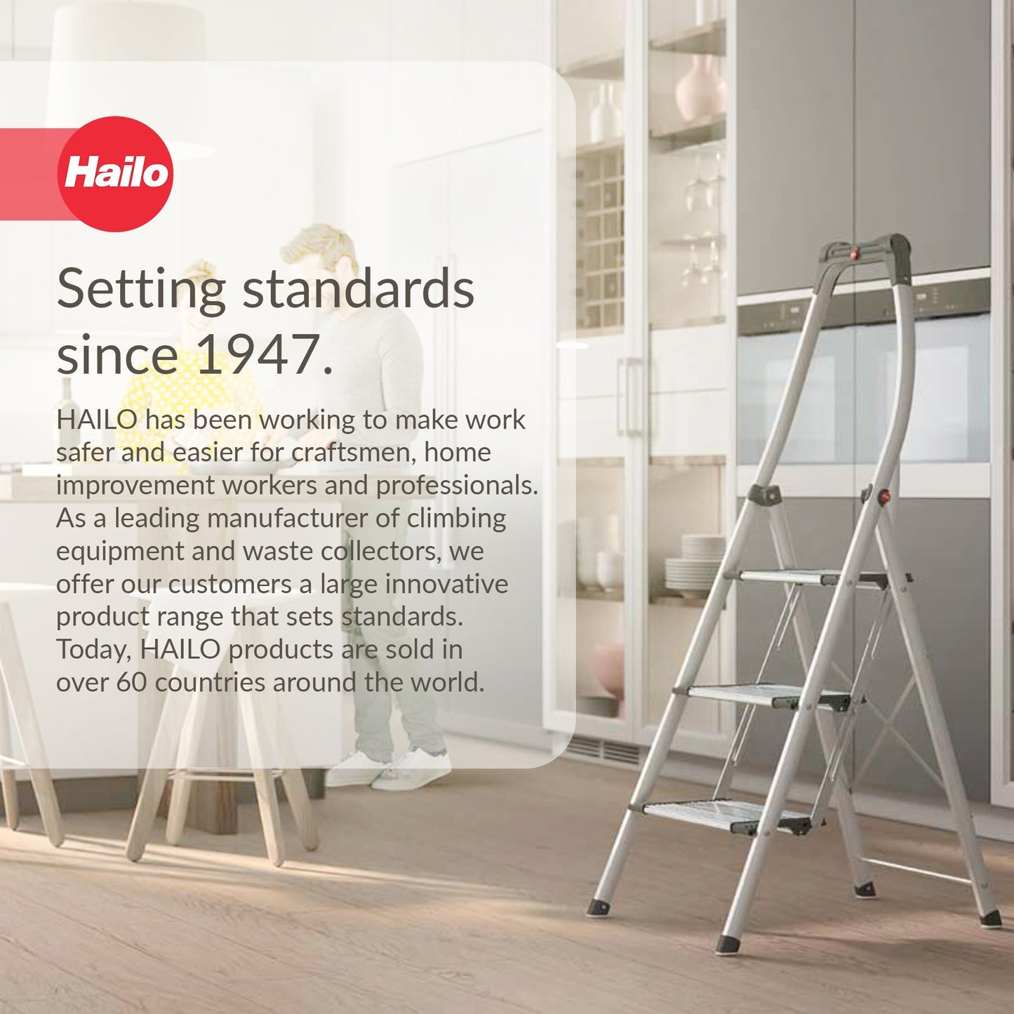 Hailo Folding Step Stool, 3 Step Ladder w/Tray for Home & Kitchen, K100, Silver