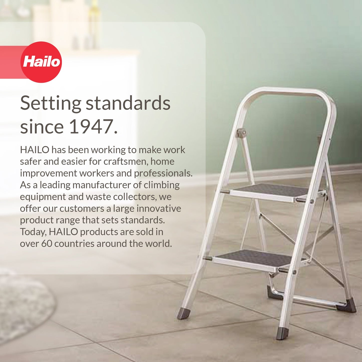 Hailo 2-Tread Household Step Stool, 11.8" Wide Step, 330 lb Capacity, Silver