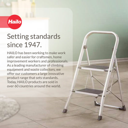 Hailo 2-Tread Household Step Stool, 11.8" Wide Step, 330 lb Capacity, Silver