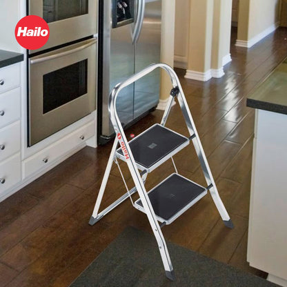 Hailo 2-Tread Household Step Stool, 11.8" Wide Step, 330 lb Capacity, Silver