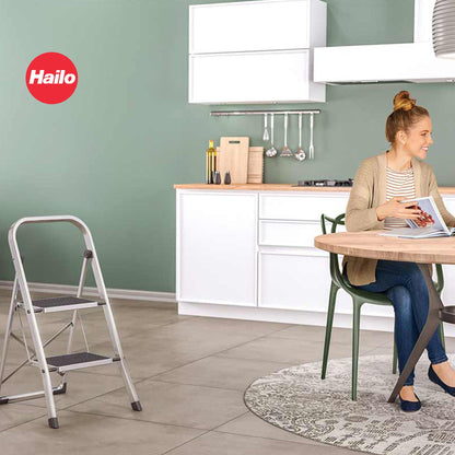 Hailo 2-Tread Household Step Stool, 11.8" Wide Step, 330 lb Capacity, Silver