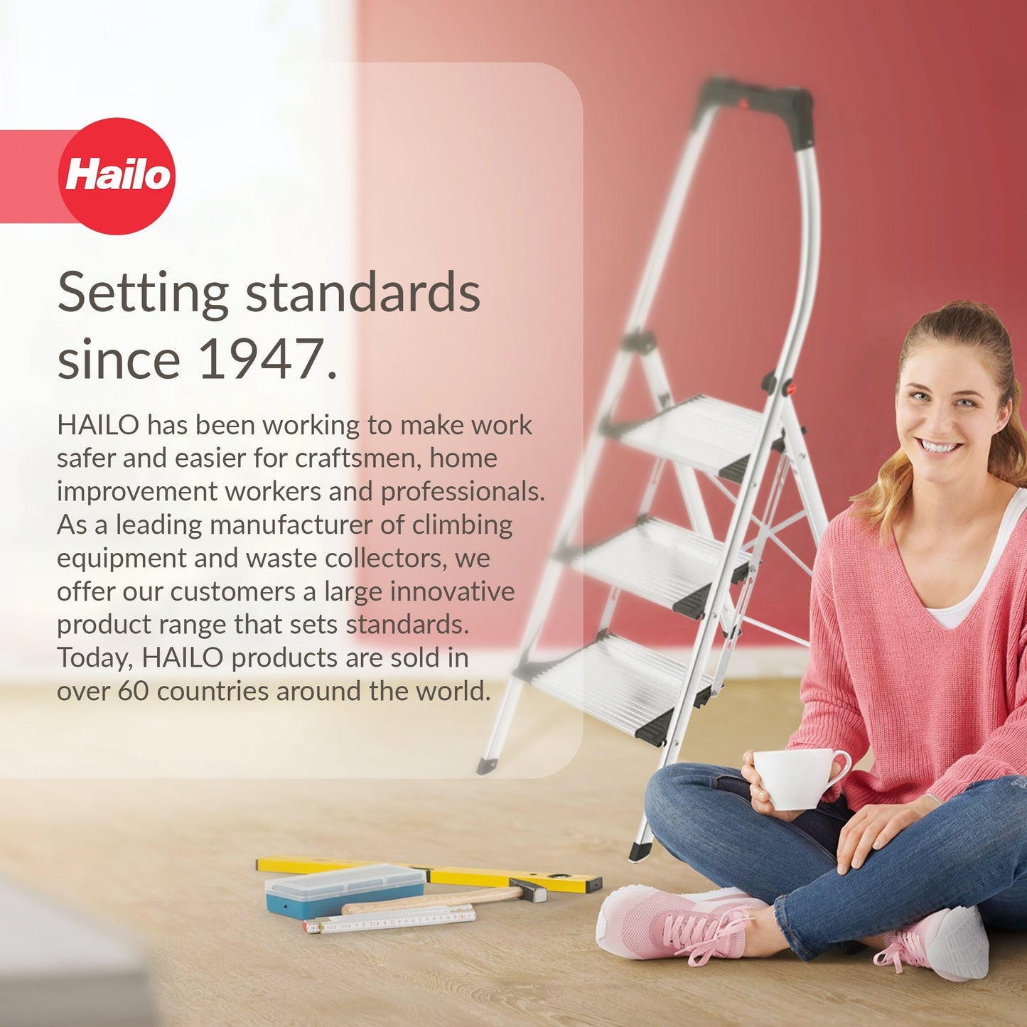 Hailo Folding Step Stool, 3 Step Ladder w/Tray for Home & Kitchen, K95, Silver