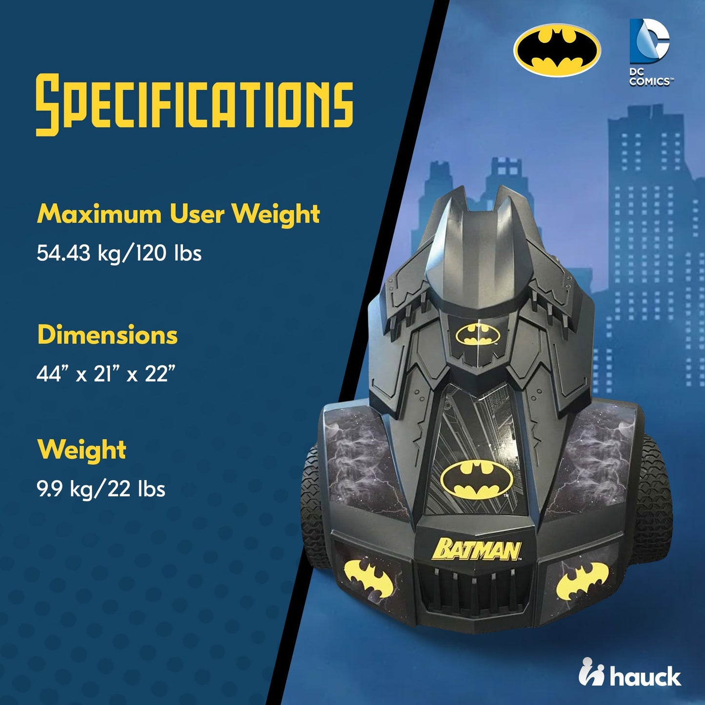 Hauck Bat Mobile Pedal Go Kart Superhero Ride On Batman Vehicle for Kids, Black