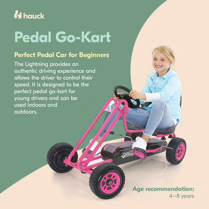 hauck Lightning Ergonomic Pedal Ride On Go Kart Toys for Boys and Girls, Pink