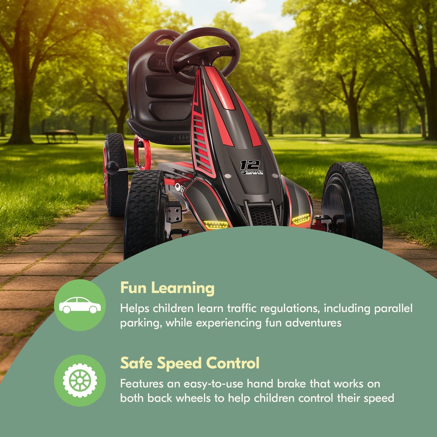 hauck Hurricane Racing Go Kart w/Low Profile Rubber Tires, Handbrake Design, Red